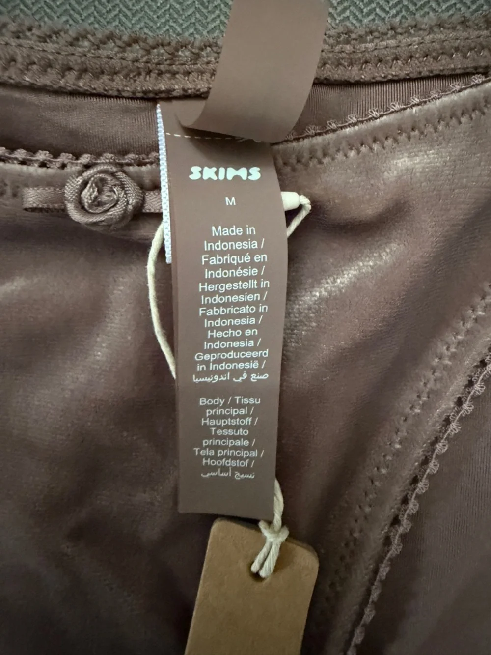 SKIMS Velvet Swim Tie Tanga Bottoms in Umber M NWT